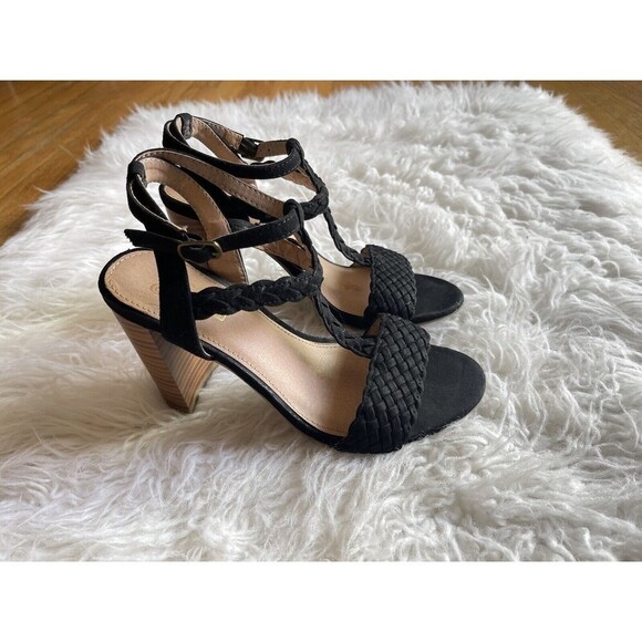 Brash Shoes - Brash Size 6 Black Braided Sandals Shoes Block High Heel Strappy